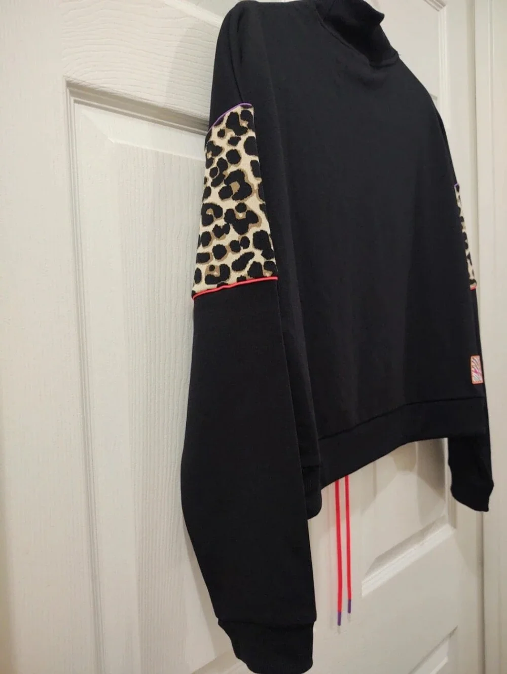 Sophia Webster Black PUMA Sweatshirt/Pant with Leopard Accent and Pink Piping - Picture 9 of 13